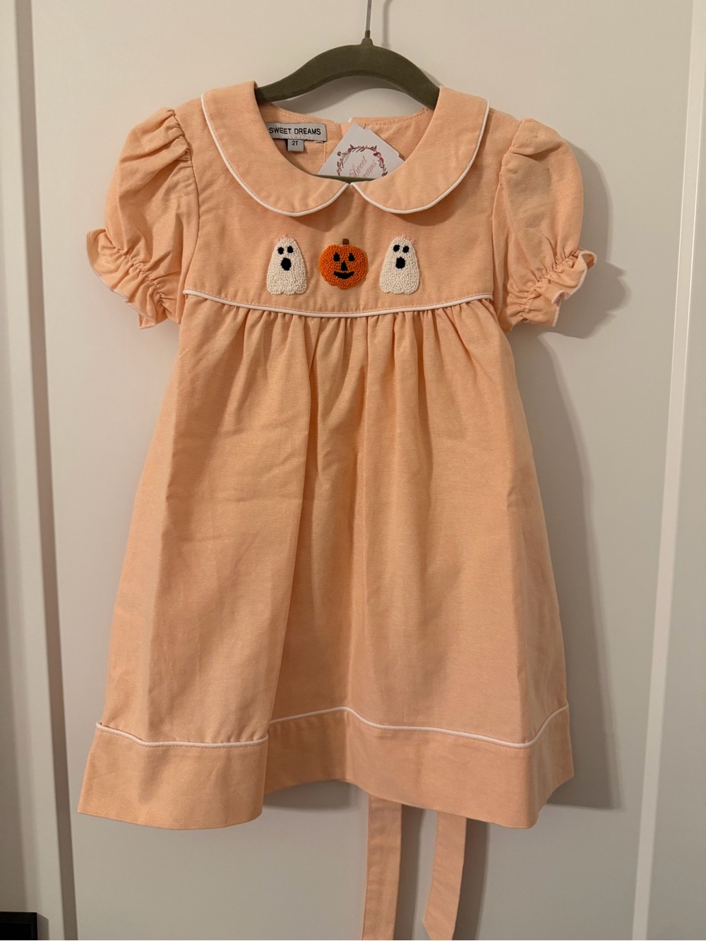 Sweet Dreams Peachy Orange Halloween French Knot Dress for Girls